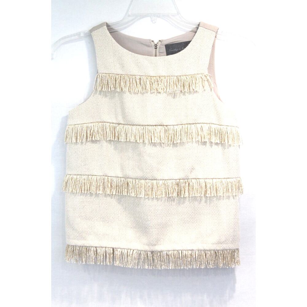 Sunday in Brooklyn Fringed Tank Top Womens size XS Beige Gold Lined Full Zip